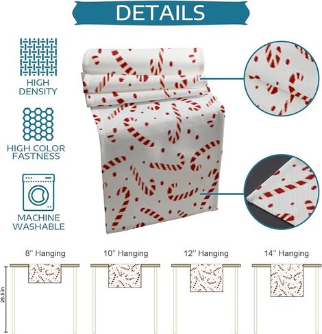 Christmas Table Runners Candy Cane Table Runner Dresser Scarves Non-Slip Table Cloth Decorations for Xmas Holiday Dinner Parties White Red Christmas Runner 13x72 inches in Saudi Arabia