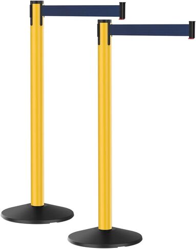 Visiontron Prime 10' طويلة في الهواء الطلق مقاومة للطقس حزام قابل للسحب 2 قطعة، 40 بوصة طويل القامة بدون أدوات تجميع حواجز التحكم في الحشود، حزام قطري أسود/أصفر/عمود أصفر in Kuwait