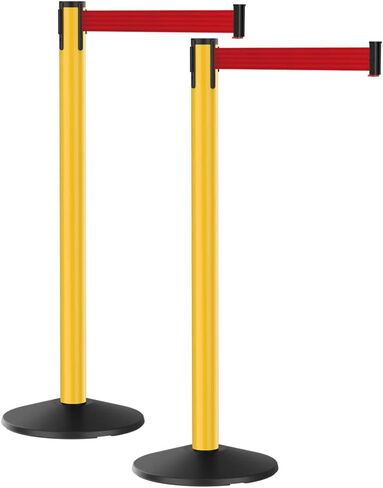 Visiontron Prime 10' طويلة في الهواء الطلق مقاومة للطقس حزام قابل للسحب 2 قطعة، 40 بوصة طويل القامة بدون أدوات تجميع حواجز التحكم في الحشود، حزام قطري أسود/أصفر/عمود أصفر in Kuwait