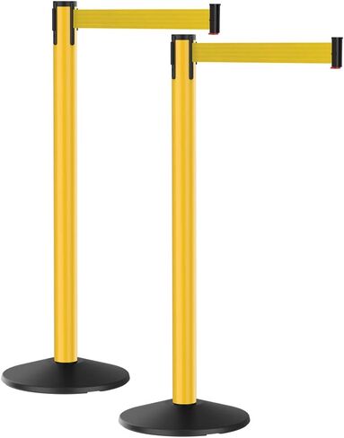 Visiontron Prime 10' طويلة في الهواء الطلق مقاومة للطقس حزام قابل للسحب 2 قطعة، 40 بوصة طويل القامة بدون أدوات تجميع حواجز التحكم في الحشود، حزام قطري أسود/أصفر/عمود أصفر in Kuwait