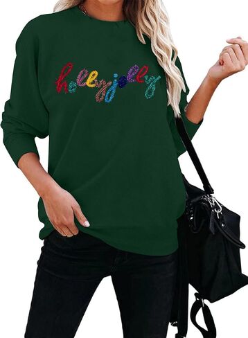 ASTANFY Christmas Sequins Sweatshirts Women Jolly Glitter Patch Crewneck Sweater Xmas Long Sleeve Pullover Top in Kuwait