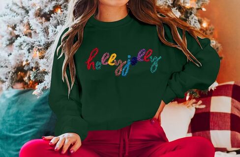 ASTANFY Christmas Sequins Sweatshirts Women Jolly Glitter Patch Crewneck Sweater Xmas Long Sleeve Pullover Top in Kuwait