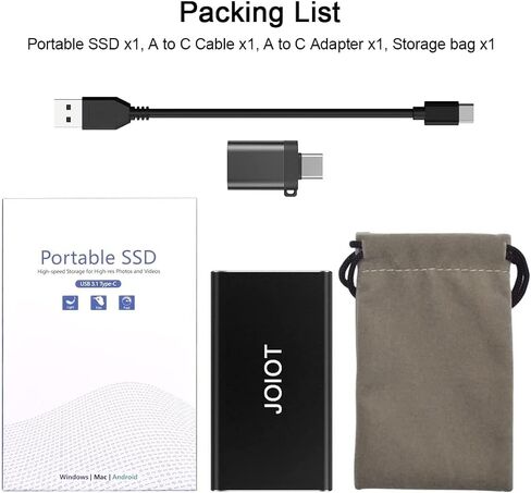 JOIOT SSD محمول يصل إلى 2000 ميجابايت/ثانية USB-C USB 3.2 Gen 2x2 SSD خارجي مع حافظة واقية محرك أقراص الحالة الصلبة الخارجي مقاوم للصدمات من النوع C (1 تيرابايت) in Kuwait
