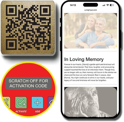 Gravestone QR Code Plaque With Memorial Page For Photos, & More. by GTKME (2x2", Laser Etched, Gold Metallic) in Saudi Arabia