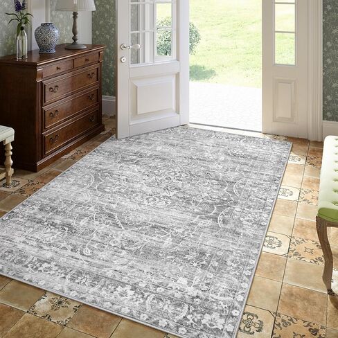 Lahome Washable Rug 6x9 - Floral Large Rugs for Living Room Non Slip Ultra-Thin Soft Bedroom Area Rug, Neutral Boho Print Indoor Farmhouse Stain Resistant Rug for Dining Room Office (Taupe, 6'x9') in Kuwait