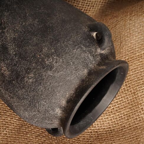 Terracotta Vase 10inch Tall, Farmhouse Distressed Ceramic Pottery, Unique Textured Stoneware Mantel Decoration, Black Boho Vintage Stone Vases for Flowers, Centerpieces, Living Room. in Saudi Arabia