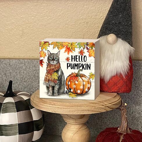 JXREQ Fall Decorations for Home Fall Decor Pumpkins Decor Wood Box Sign, Farmhouse Pumpkins Fall Desk Decor, Harvest Thanksgiving Decor for Home Shelf Office Tabletop Decorations, 5x5 Inch in Saudi Arabia