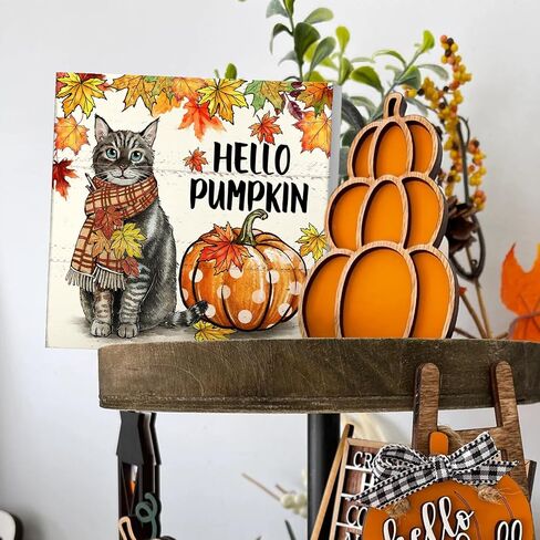 JXREQ Fall Decorations for Home Fall Decor Pumpkins Decor Wood Box Sign, Farmhouse Pumpkins Fall Desk Decor, Harvest Thanksgiving Decor for Home Shelf Office Tabletop Decorations, 5x5 Inch in Saudi Arabia