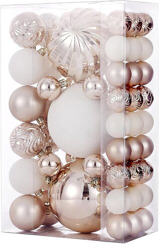 Christmas Ball Ornaments for Xmas Decorations,50 pcs Christmas Extra Large Tree Shatterproof Ornaments-Champagne (Combo of 5 Style in 3 Sizes) in Kuwait