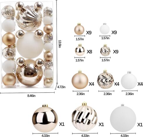 Christmas Ball Ornaments for Xmas Decorations,50 pcs Christmas Extra Large Tree Shatterproof Ornaments-Champagne (Combo of 5 Style in 3 Sizes) in Kuwait
