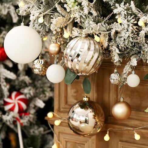 Christmas Ball Ornaments for Xmas Decorations,50 pcs Christmas Extra Large Tree Shatterproof Ornaments-Champagne (Combo of 5 Style in 3 Sizes) in Kuwait