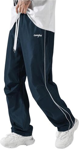 SOLY HUX Men's Parachute Pants Y2k Baggy Sweatpants Wide Leg Drawstring Waist Casual Pants Streetwear in Kuwait