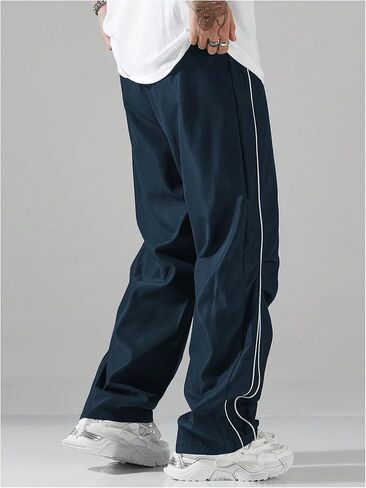 SOLY HUX Men's Parachute Pants Y2k Baggy Sweatpants Wide Leg Drawstring Waist Casual Pants Streetwear in Kuwait