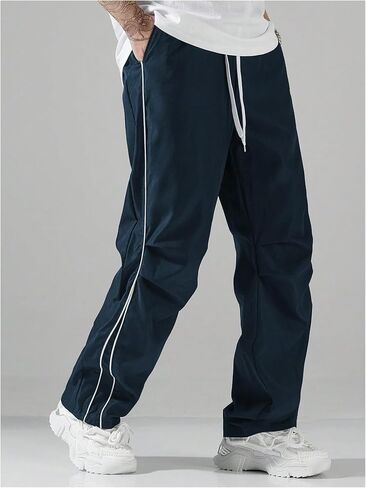 SOLY HUX Men's Parachute Pants Y2k Baggy Sweatpants Wide Leg Drawstring Waist Casual Pants Streetwear in Kuwait