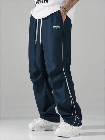SOLY HUX Men's Parachute Pants Y2k Baggy Sweatpants Wide Leg Drawstring Waist Casual Pants Streetwear in Kuwait