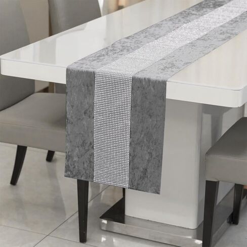 Table Runner with Diamante Strip-Kitchen Table Runner-Rectangular Dining Table Dresser Runner for Home Kitchen Party Wedding Festival Decorations(13x36inch) in Saudi Arabia