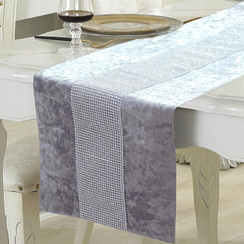 Table Runner with Diamante Strip-Kitchen Table Runner-Rectangular Dining Table Dresser Runner for Home Kitchen Party Wedding Festival Decorations(13x36inch) in Saudi Arabia