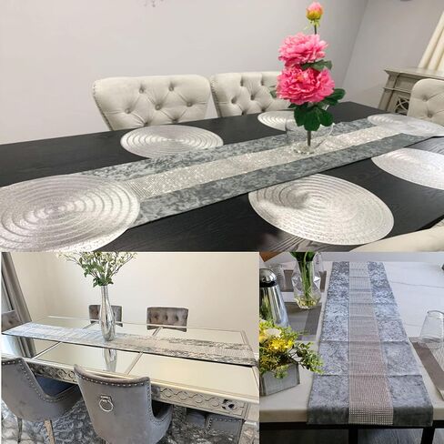 Table Runner with Diamante Strip-Kitchen Table Runner-Rectangular Dining Table Dresser Runner for Home Kitchen Party Wedding Festival Decorations(13x36inch) in Saudi Arabia