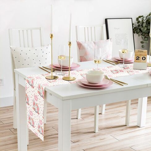 WRAPAHOLIC Baby Girl Pink Elephant Table Runner - 13 x 72 Inch - Farmhouse Indoor Kitchen Baby Shower Dining Table Decoration for Home Party in Saudi Arabia