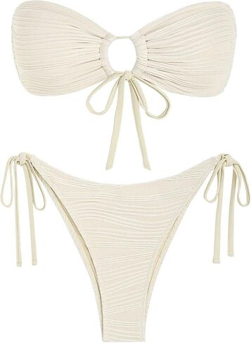ZAFUL Women's Bandeau Bikini Set Tie Side Swimwear O Ring Cinched Strapless Swimsuit Halter Two Piece Bathing Suit in Saudi Arabia
