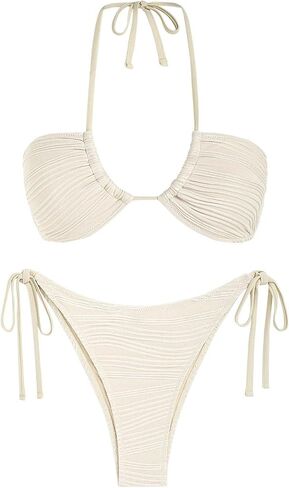 ZAFUL Women's Bandeau Bikini Set Tie Side Swimwear O Ring Cinched Strapless Swimsuit Halter Two Piece Bathing Suit in Saudi Arabia