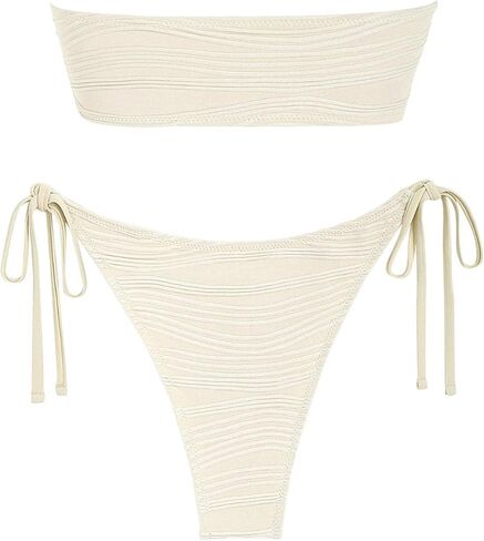 ZAFUL Women's Bandeau Bikini Set Tie Side Swimwear O Ring Cinched Strapless Swimsuit Halter Two Piece Bathing Suit in Saudi Arabia