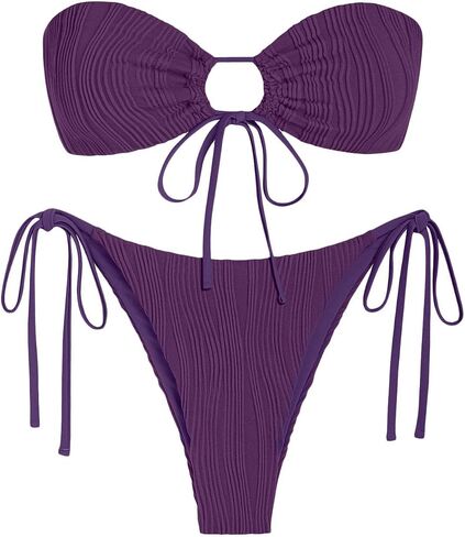 ZAFUL Women's Bandeau Bikini Set Tie Side Swimwear O Ring Cinched Strapless Swimsuit Halter Two Piece Bathing Suit in Saudi Arabia