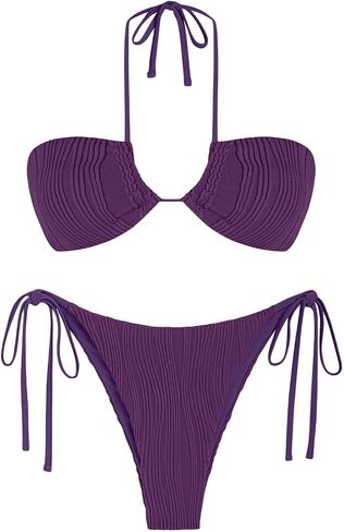 ZAFUL Women's Bandeau Bikini Set Tie Side Swimwear O Ring Cinched Strapless Swimsuit Halter Two Piece Bathing Suit in Saudi Arabia