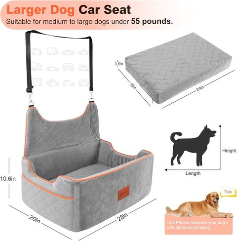 Dog Car Seat for Large or Medium Sized Dog, Detachable Washable Pet Car Seat, Fits Pets Under 55 lbs or 2 Small Dogs, Multi-Functional Dog Booster Seat, Travel Dog Bed for Car in Saudi Arabia