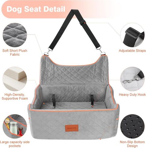 Dog Car Seat for Large or Medium Sized Dog, Detachable Washable Pet Car Seat, Fits Pets Under 55 lbs or 2 Small Dogs, Multi-Functional Dog Booster Seat, Travel Dog Bed for Car in Saudi Arabia