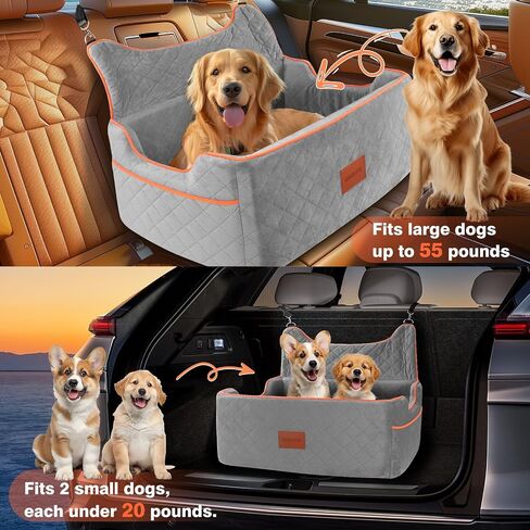 Dog Car Seat for Large or Medium Sized Dog, Detachable Washable Pet Car Seat, Fits Pets Under 55 lbs or 2 Small Dogs, Multi-Functional Dog Booster Seat, Travel Dog Bed for Car in Saudi Arabia