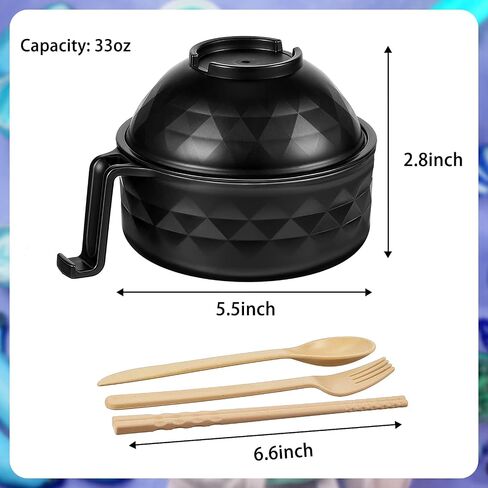 2 Sets Microwave Ramen Cooker Bowl Set 33 oz Quick Ramen Cooker with Handles Ramen Noodle Cooker with Spoon Chopsticks Fork College Dorm Room Apartment Essentials?Black, Beige? in Saudi Arabia