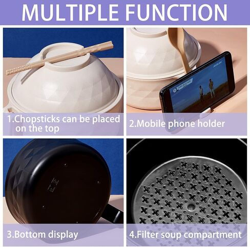 2 Sets Microwave Ramen Cooker Bowl Set 33 oz Quick Ramen Cooker with Handles Ramen Noodle Cooker with Spoon Chopsticks Fork College Dorm Room Apartment Essentials?Black, Beige? in Saudi Arabia
