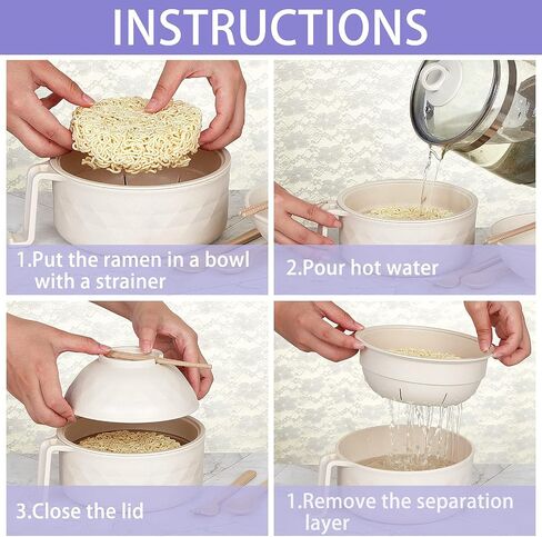 2 Sets Microwave Ramen Cooker Bowl Set 33 oz Quick Ramen Cooker with Handles Ramen Noodle Cooker with Spoon Chopsticks Fork College Dorm Room Apartment Essentials?Black, Beige? in Saudi Arabia