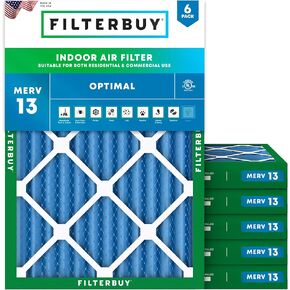 Filterbuy 14x20x2 Air Filter MERV 13 Optimal Defense (6-Pack), Pleated HVAC AC Furnace Air Filters Replacement (Actual Size: 13.50 x 19.50 x 1.75 Inches)