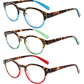 Eyekepper 3 Pack Round Computer Reading Glasses Oval Stylish Blue Light Blocking Readers for Women with Yellow Tinted +1.25
