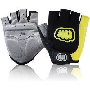 Gel Pad Gloves Fingerless Cycling Gloves Gym Gloves for Mens Womens Weightlifting Fitness Crossfit Workout Climbing Biking Fishing Hunting Driving, Half-Finger Yellow