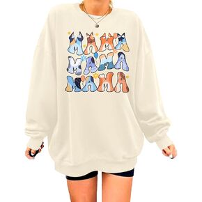 MOUSYA Oversized Mama Sweatshirt Woman Mama Letter Print Pullover Tops Trendy Mama shirt Casual Crewneck Loose Sweatshirts