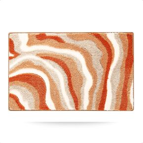 Colorful Orange Rug Gradient Floor Mat, Non Slip Extra Absorbent Shag Soft Bath Rug, Machine Washable, Bathtub Carpet Shower Indoor Area Use (16" x 24", Sunset-Orange)