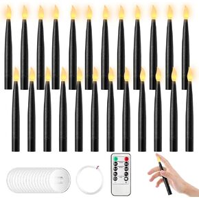 Liliful 24 Pcs Halloween Hanging Floating Candles Flameless LED Taper Candles Magic Hanging Flameless Candles Battery Operated Warm Light for Halloween Party Decor(White, 6.3inch)