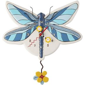 Enesco Allen Designs Dragonfly with Flower Pendulum Wall Clock- - Battery Operated Pendulum Analog Clock, Stone Resin Decorative Clocks for Walls Home Decor Kitchen Clocks, 8.1 Inch