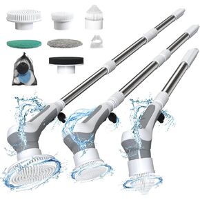 Electric Spin Scrubber 2024 New Bathroom Shower Cleaner Cordless Cleaning Brush with 2 Speeds and 6 Replaceable Brush Heads Cleaning Supplies Adjustable Extension Handle for Tub Tile Floor Kitchen