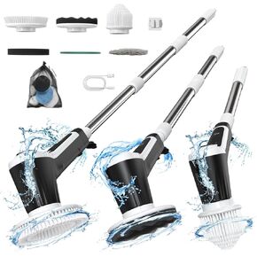 Electric Spin Scrubber 2024 New Bathroom Shower Cleaner Cordless Cleaning Brush with 2 Speeds and 6 Replaceable Brush Heads Cleaning Supplies Adjustable Extension Handle for Tub Tile Floor Kitchen