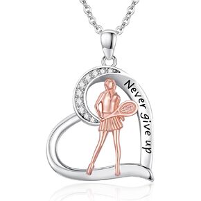 Sports Girls Necklace 925 Sterling Silver Heart Pendant Necklace Never Give Up Jewelry Graduation Gifts for Women Girls Sports Lovers