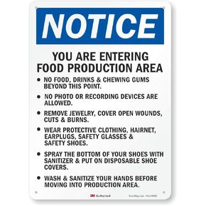 Smartsign U5-1633-RA_10X14 "Notice You are Entering Food Production Area" Reflective Recycled Aluminum Sign, 10" x 14"
