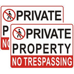 HEIOKEY 2 Pack Large No Trespassing Signs Private Property Aluminum Signs 10x14 Inch No Trespassing Warning Sign for Property Security, Home, Farm, Yard, Business, Indoor & Outdoor Use