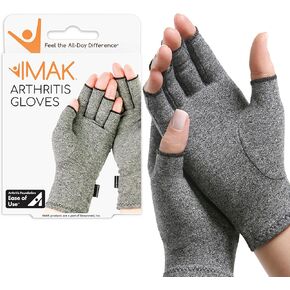 IMAK Brownmed Compression Arthritis Gloves - Compression Gloves for Arthritis & Joint Pain Support - Men's & Women's Fingerless Gloves to Support Circulation - Grey - X-Large