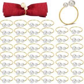 Pearl Napkin Rings - Set of 50 Gold Napkin Holder Table Napkin Buckles for Dinning Table Setting Christmas Wedding Party Supplies (Pearl-Gold 50)