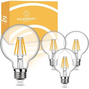 Hudson 6W Edison LED Light Bulbs G25 Globe Shape (4 Pack) - 3000K Warm Light Dimmable Room décor Soft White Light Bulbs (60W Equivalent) - E26/E27 Standard Base Vanity Mirror Light Bulb