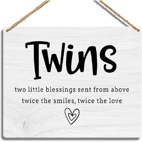 Sahjzk Twin Baby Gifts, Twins Two Little Blessings Wooden Hanging Plaque, Nursery Wall Sign Decor for Twin Baby Room